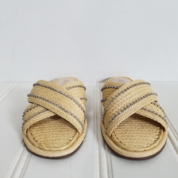 Schutz Rhinestone Raffia Sandals Womens Carlotta Crossover Flat Summer Shoes 6 - Picture 2 of 15